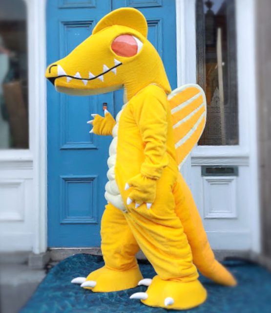 Custom Mascot Costumes by Picture to Puppet - a yellow dragon Mascot Costume